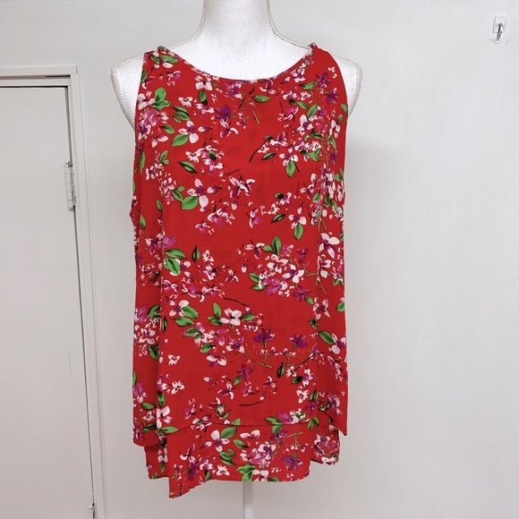 Willi Smith Tops - Willi Smith Red with Flowers Sleeveless Blouse Size L